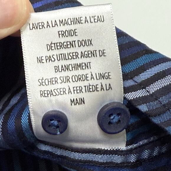 Robert Graham L Button Down Shirt Long Sleeve Blue Striped Flip Cuff Classic Fit - Picture 8 of 11